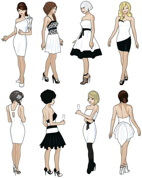 beyaz kadınlar kokteyl elbiseleri - Vektör, Görsel