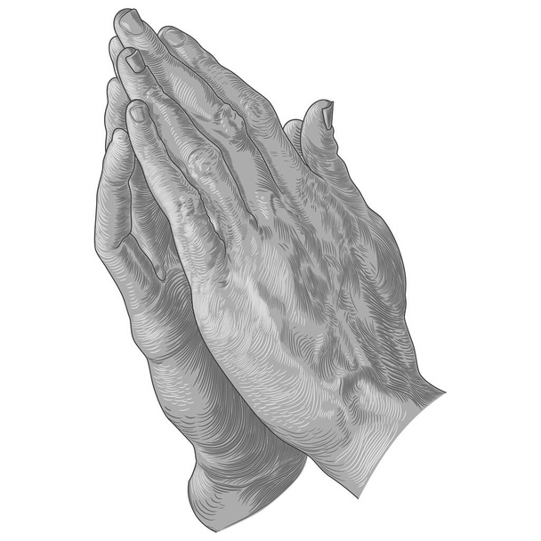 グレースケール祈りの手折り畳まれたベクトルのデザイン、司祭の手祈る、すべての白い背景に - ベクター画像