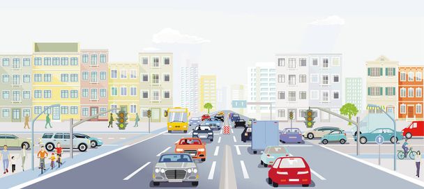 Main streets in a big city with a lot of traffic - Vector, Image