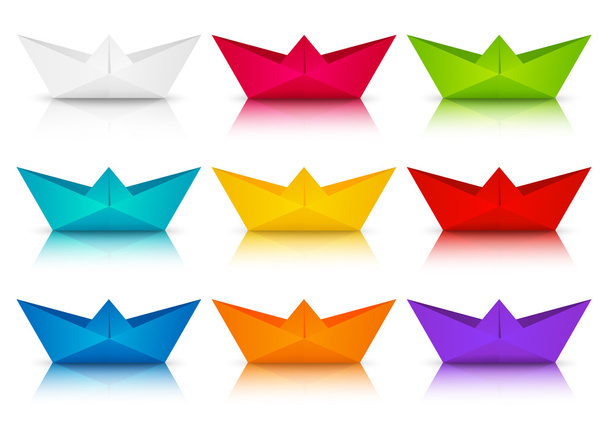 Conjunto de barcos de papel a cores
 - Vetor, Imagem