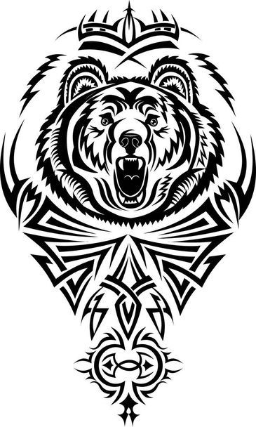 tetovaný grizzly. tlama divokého medvěda s otevřenou tlamou - Vektor, obrázek