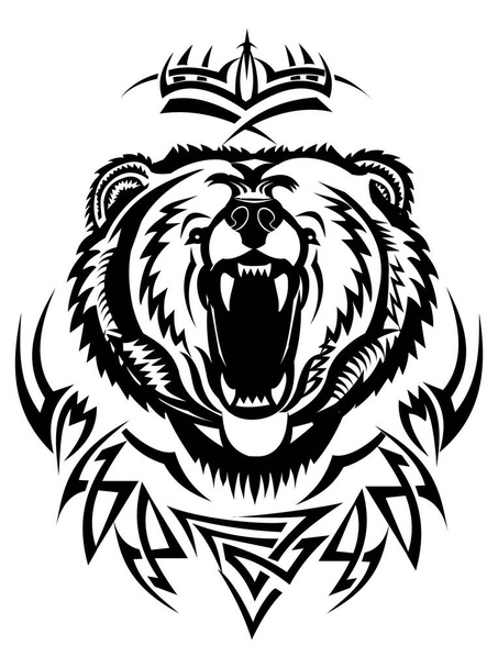 tattoo grizzly. the muzzle of a wild bear with its mouth wide open - Vector, Image