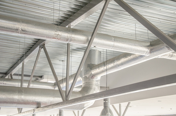 Industrial steel ventilation pipes inside of building. - Photo, Image