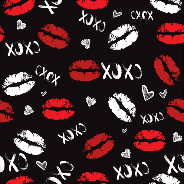seamless pattern with lips and hearts. vector illustration - Vector, Image