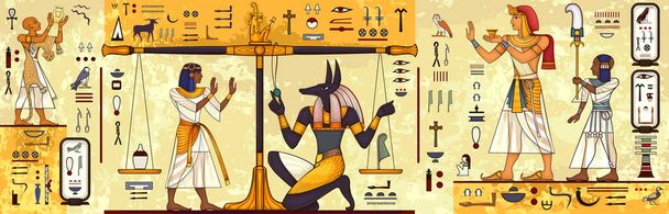 Oude egypt achtergrond.Egyptische hiëroglief en symbool Oude cultuur zingen en symbolen.Anubis.Farao. - Vector, afbeelding