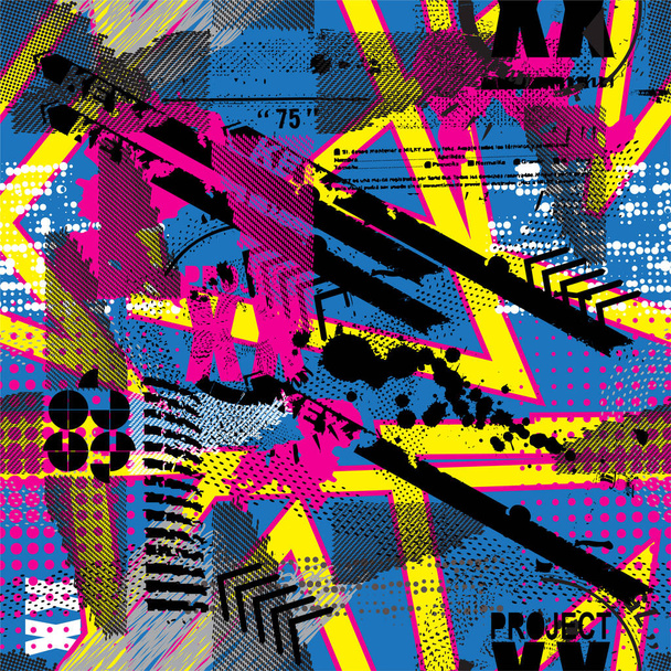 Abstraktní bezproblémový chaotický vzor s městskými geometrickými prvky pro textil. Moderní grunge pozadí. Tapeta pro chlapce a dívky - Vektor, obrázek