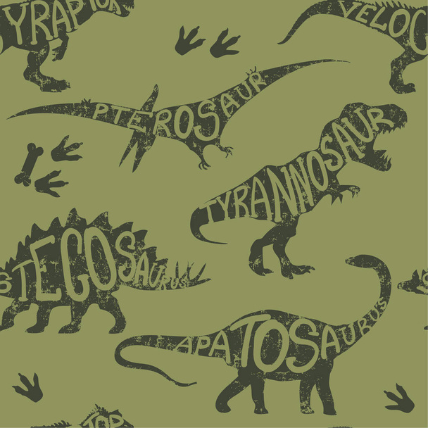 Бесшовный рисунок с динозаврами. Векторная иллюстрация  - Вектор,изображение