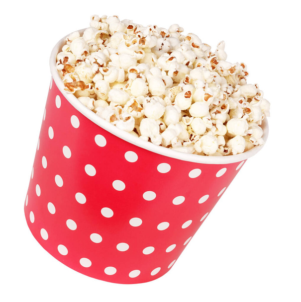      Popcorn w dużym, kropkowanym pudełku z kropkami do kina                           - Zdjęcie, obraz