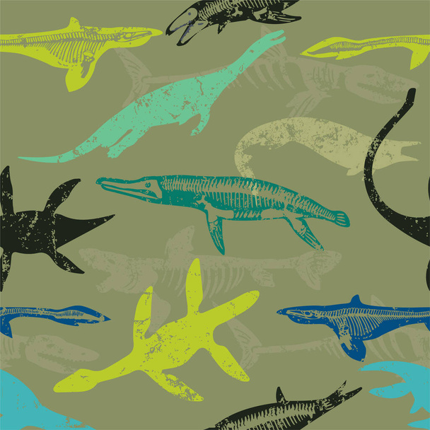 Бесшовный рисунок с динозаврами. Векторная иллюстрация - Вектор,изображение