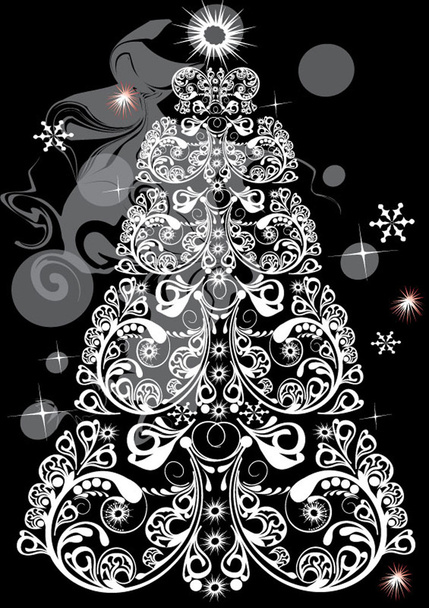 Postcard, Christmas tree, snowflake, frost, spark, star, pattern - Διάνυσμα, εικόνα