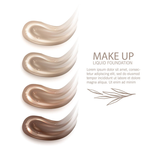 Kosmetik Make-up flüssige Foundation Textur Flecken. Beige Foundation Makeup Smear. Schlaganfälle - Vektor, Bild