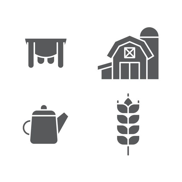 arrosoir fixe, pis, céréales avec riz, blé, maïs, avoine, seigle et icône du concept de ferme. - Vecteur, image