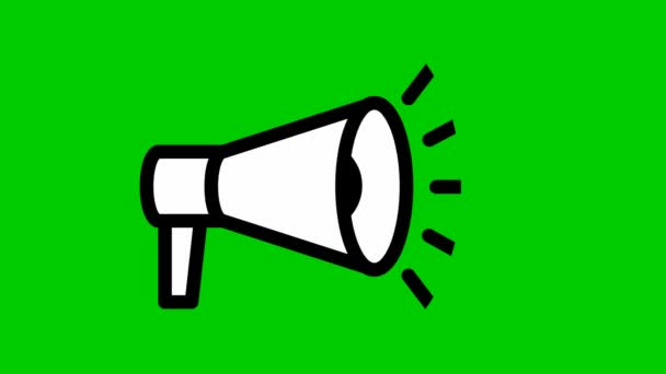 Animated symbol of megaphone. Looped video. Concept of news, announce, propaganda, promotion, broadcast, media, message. Vector illustration isolated on green background. - Footage, Video