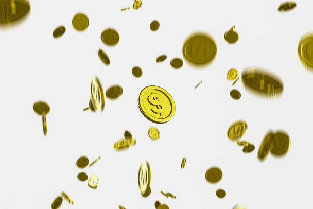 Gold coin falls from high, business ideas for finance, 3D Rendering. - Zdjęcie, obraz