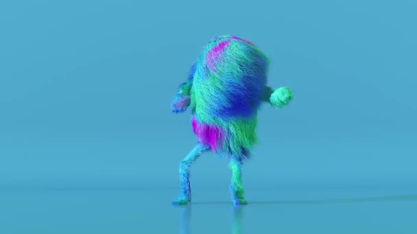 Χαρούμενη πολύχρωμο τριχωτό χαρακτήρα κινουμένων σχεδίων χορό, γούνινο ζώο, διασκεδάζοντας, γούνινο animation μασκότ. Μοντέρνο μινιμαλιστικό σχέδιο. 3D animation της αδιάλειπτης βρόχου. - Πλάνα, βίντεο