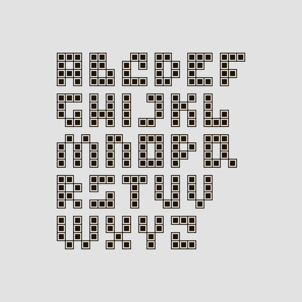 черно-белый простой плоский пиксель иллюстрация алфавита из букв в стиле тетрис - Вектор,изображение