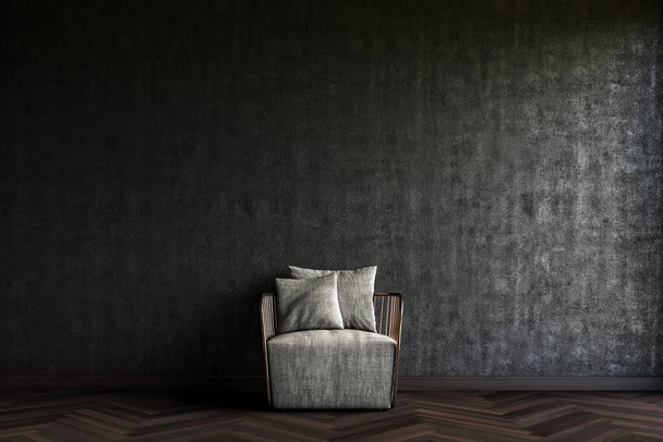 moderni nojatuoli edessä musta seinä betoni. suunnittelun käsite. - Valokuva, kuva