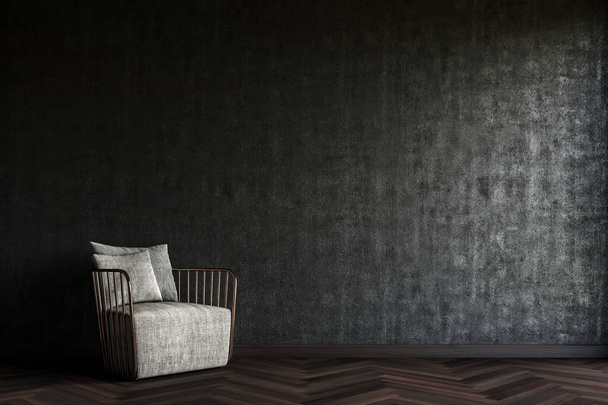 Siyah duvarın önündeki modern koltuk beton. tasarım kavramı. - Fotoğraf, Görsel