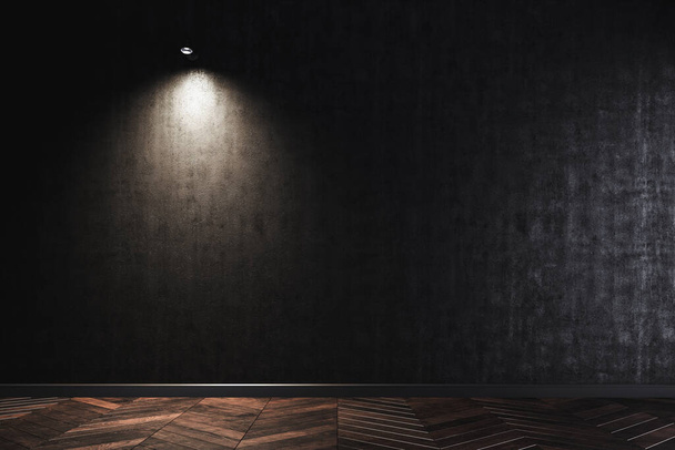 A lâmpada de parede na parede preta. espaço de trabalho - Foto, Imagem