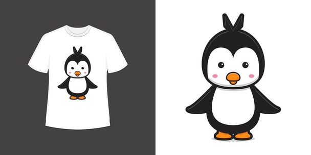 Mascotte de pingouin mignon caractère t-shirt style et imprimé design de vêtements à la mode, illustration vectorielle. - Vecteur, image