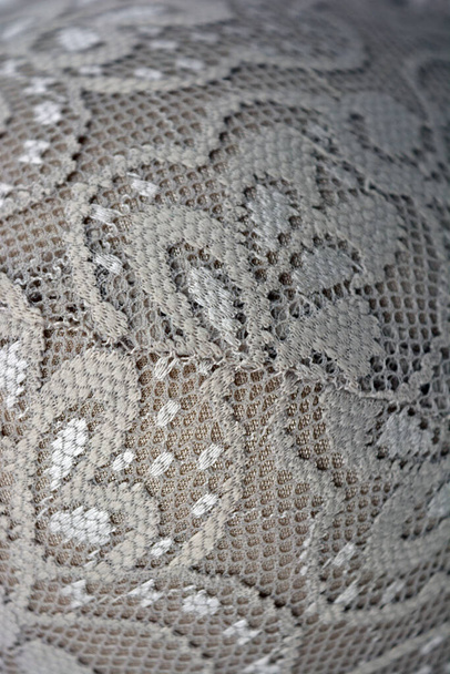 Beautiful gentle female brown lace fabric with flowers and patterns located on a white background. - Photo, Image