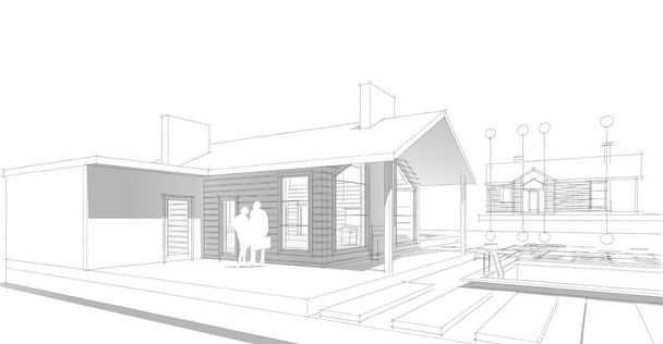 house, architectural project, sketch, 3d illustration - Foto, Imagen