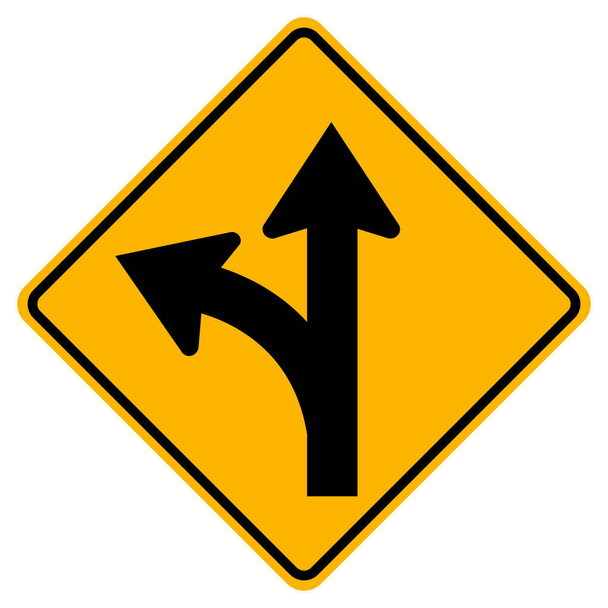 Proceed Straight or Turn left Road Sign - Vector, Image