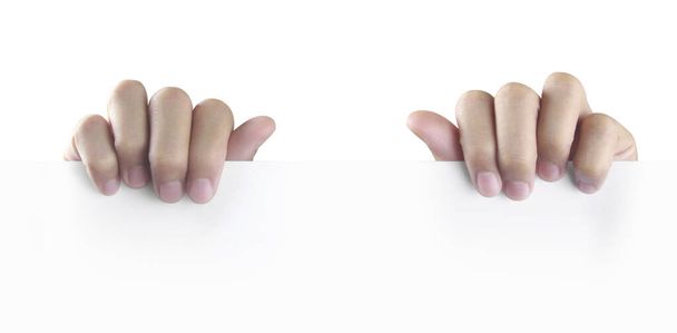 Close up Hands holding white empty paper - Foto, Bild
