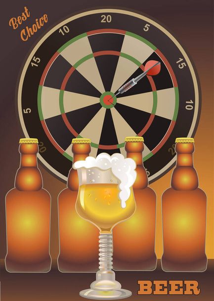 Darts Board and Light beer mug. Vector illustration - Vektör, Görsel