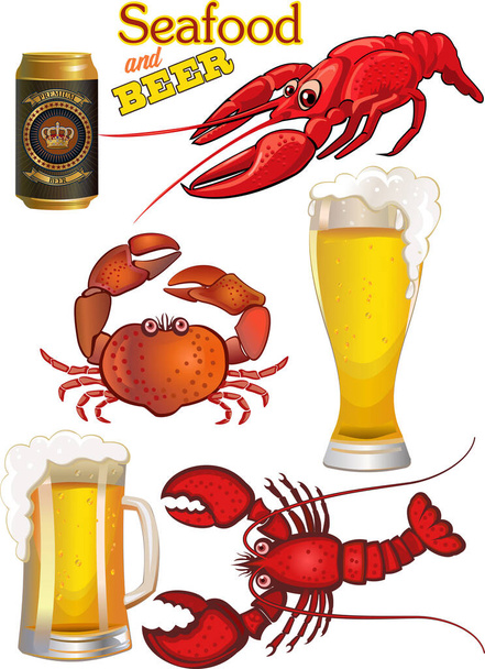 Mořské plody - Hrnek piva a svačinka k pivu  - Vektor, obrázek