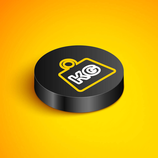 Isometric line Weight icon isolated on yellow background. Kilogram weight block for weight lifting and scale. Mass symbol. Black circle button. Vector - Vector, Image