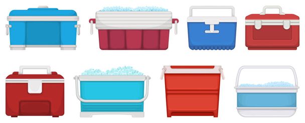 Box for ice vector illustration on white background. Isolated cartoon set icon icebox. Vector cartoon set icon box for ice. - ベクター画像