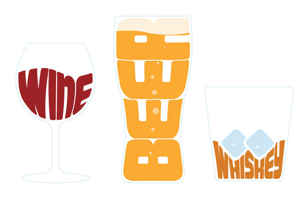 Wine beer whiskey drinks vector illustration - Vector, Image
