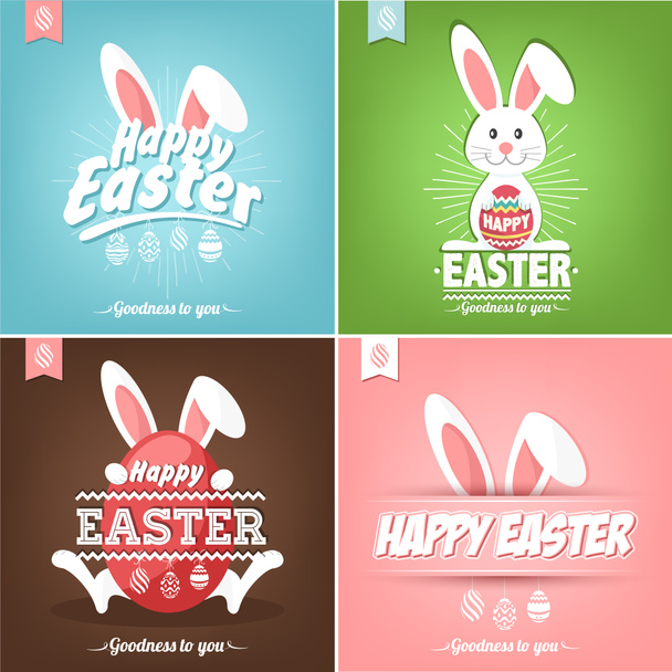 Set Of Happy Easter Cards Illustration With Easter Eggs And Rabbit - Photo, Image
