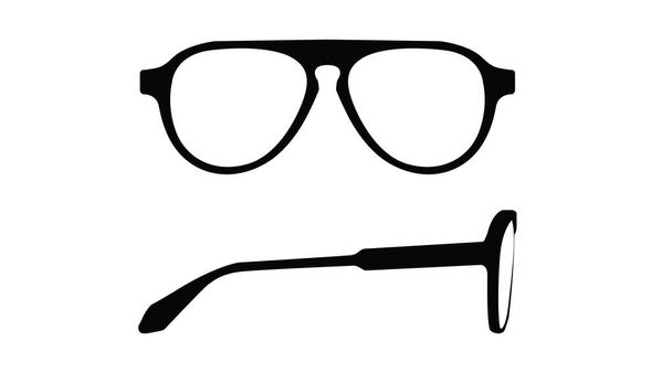 Ilustración aislada vectorial de un marco de gafas. Marco de gafas negro Vista frontal y lateral - Vector, Imagen