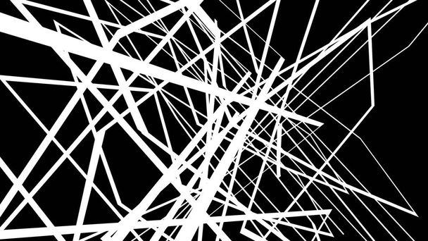 Ilustración 3D - Gráficos de movimiento abstractos sobre fondo negro con líneas entrecruzadas de color blanco - Foto, Imagen