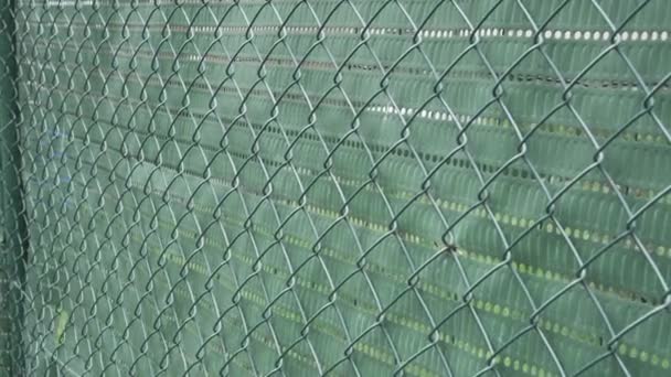Mesh chain-link fence. Green cells close up. Security and safety perimeter concept - Footage, Video