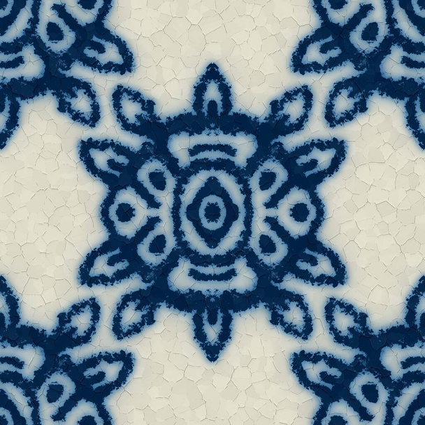Απρόσκοπτη ραγισμένο μπλε και άσπρο κεραμικό σχεδιασμό - Φωτογραφία, εικόνα