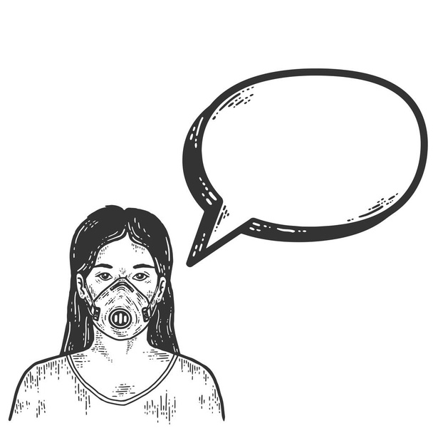 Por exemplo, uma rapariga com uma máscara cirúrgica. Sketch imitação placa de arranhão. - Foto, Imagem