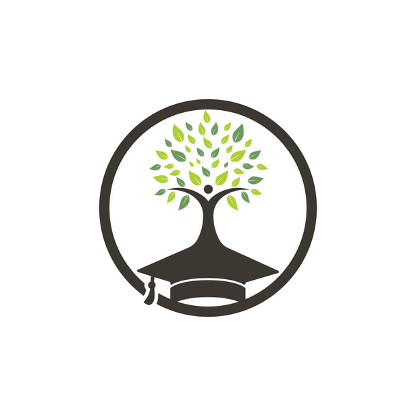 Educação seguro e apoio logotipo conceito. Capa de graduação e logotipo do ícone da árvore humana. - Vetor, Imagem
