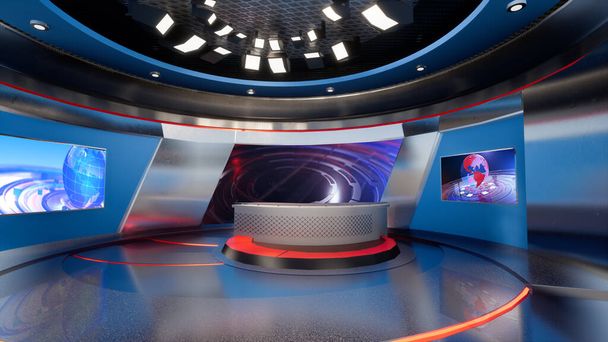 News Studio, Backdrop για τηλεοπτικές εκπομπές .TV On Wall.3D Virtual News Studio Background, 3D illustration - Φωτογραφία, εικόνα