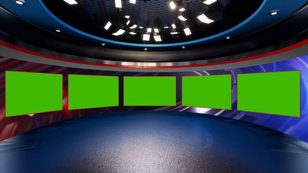 News Studio, Backdrop TV-műsorok .TV a falon.3D Virtuális hírek Studio Háttér, 3D-s illusztráció - Fotó, kép