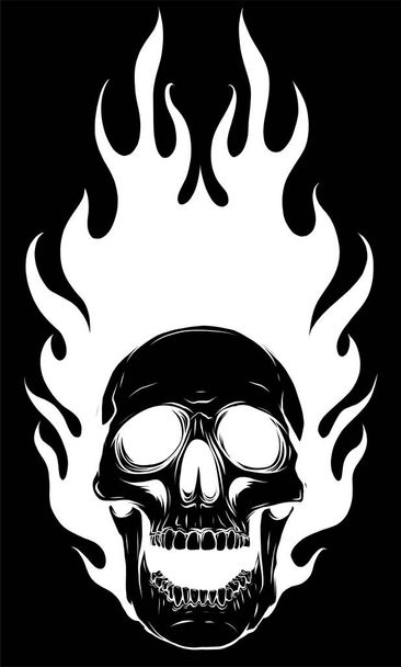 Силует Череп у вогні з полум'ям Векторна ілюстрація - Вектор, зображення