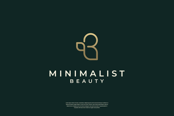 Minimalist elegant initial B and leaf logo design with line art style - Vector, Image