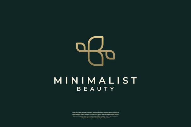 minimaliste élégant initiale B et conception de logo feuille avec style ligne art - Vecteur, image