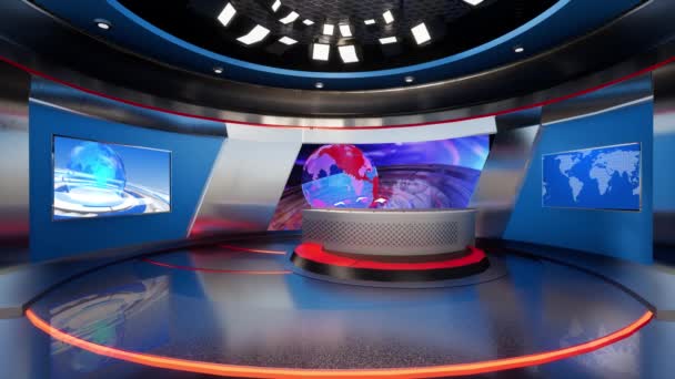 3D Virtual TV Studio News, TV On Wall.3D Virtual News Studio Background Loop - Filmagem, Vídeo