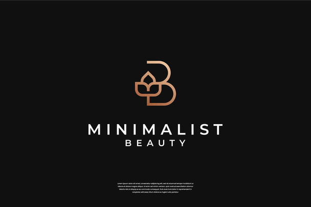 Minimalistisch elegantes anfängliches B- und Blatt-Logo-Design mit Linienkunst-Stil - Vektor, Bild