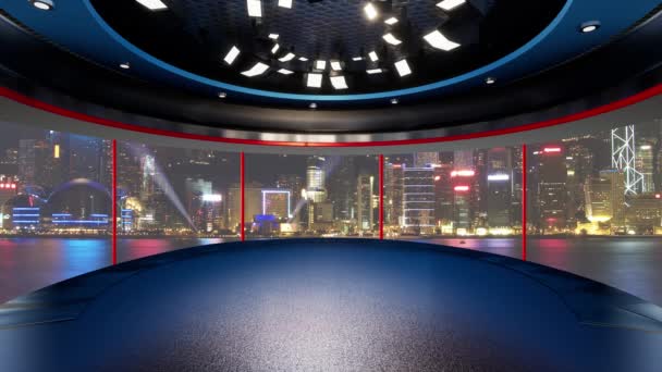 3D Virtual TV Studio Nieuws, 3D Virtual Studio Set met panoramisch uitzicht op de stad - Video