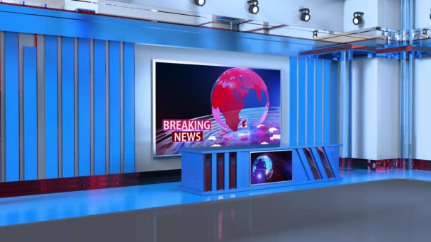 3D Virtual TV Studio News, TV On Wall.3D Virtual News Studio Background Loop - Footage, Video