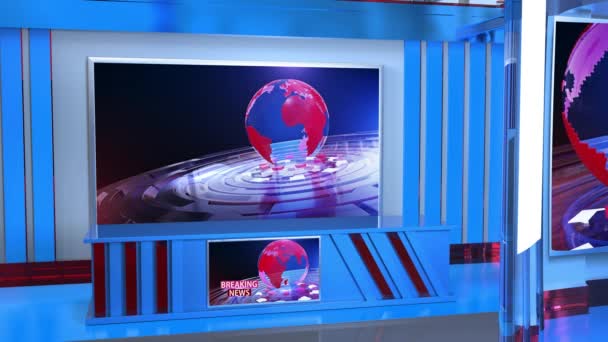 3D Virtual TV Studio News, TV On Wall.3D Virtual News Studio Φόντο βρόχο - Πλάνα, βίντεο